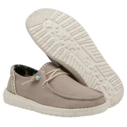 Hey Dude Ladies Wendy Natural Rose Grey Slip On Shoes 122155005 -Ariat Store 122155005 WENDY NATURAL ROSE LEFT 33