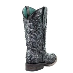 Corral Boots Corral Ladies Black Grey Glitter Inlay & Studs Square Toe Boots C3404 -Ariat Store 57 2bce8b10 a43a 44f4 9d85 aecadf654a01