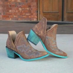 Circle G By Corral Ladies Cognac Brown & Turquoise Embroidery Booties Q0099 -Ariat Store 57 7cbbc466 2725 4888 9a88 293ac8a7e50e
