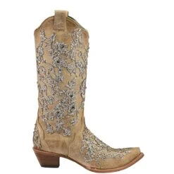 Corral Boots Corral Ladies Scarlett Bone Glitter Overlay Embroidery & Crystals Boots C3356 -Ariat Store C3356 2