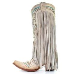 Corral Boots Corral Ladies Bone Multicolor Crystal And Fringe Snip Toe Boots C3424 -Ariat Store C3424 3