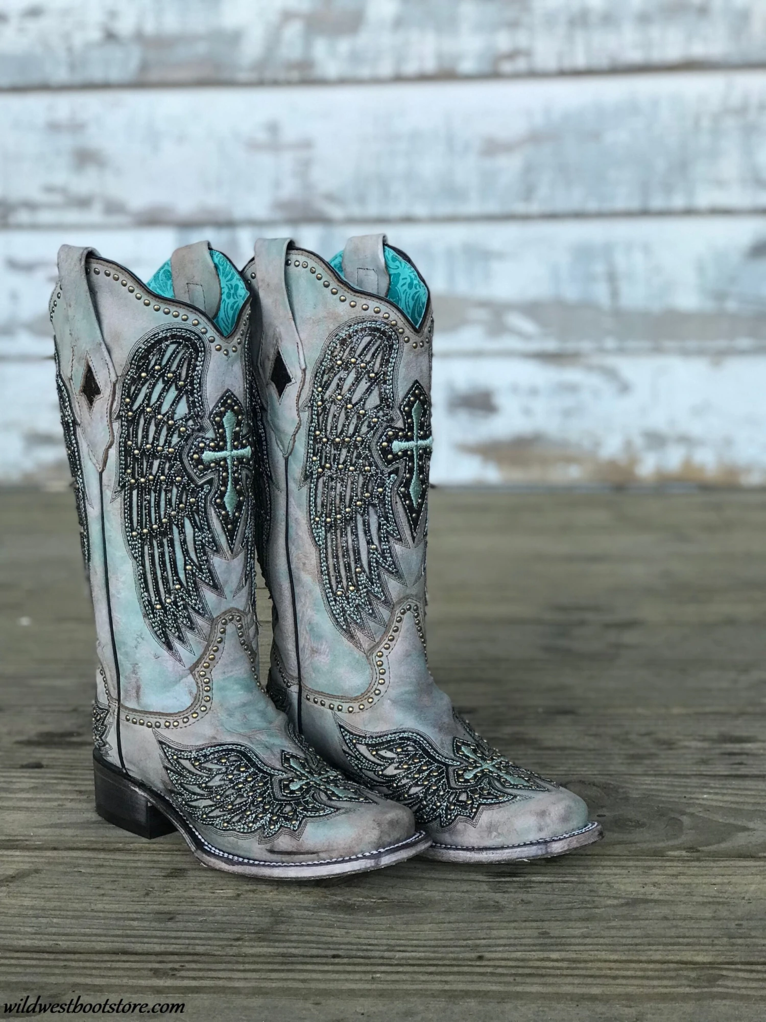 Corral Boots Corral Ladies Turquoise Cross & Wings Overlay & Studs Boots A3743 8 Corral Boots Corral Ladies Turquoise Cross & Wings Overlay & Studs Boots A3743 - Image 6