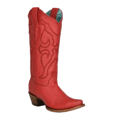 Corral Boots Corral Ladies Matching Stitch Pattern Snip Toe Red Leather Boots Z5073