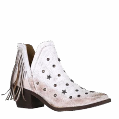 Circle G By Corral Ladies White Studs & Fringe Ankle Booties Q0189