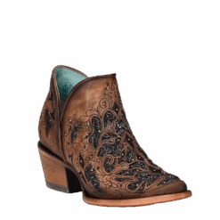 Corral Boots Corral Ladies Honey & Black Inlay & Crystals Pointed Toe Booties C3841