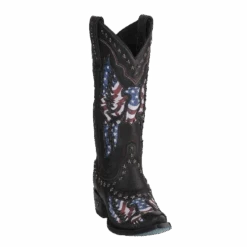 Lane Ladies Old Glory American Flag Jet Black Snip Toe Boots LB0414A