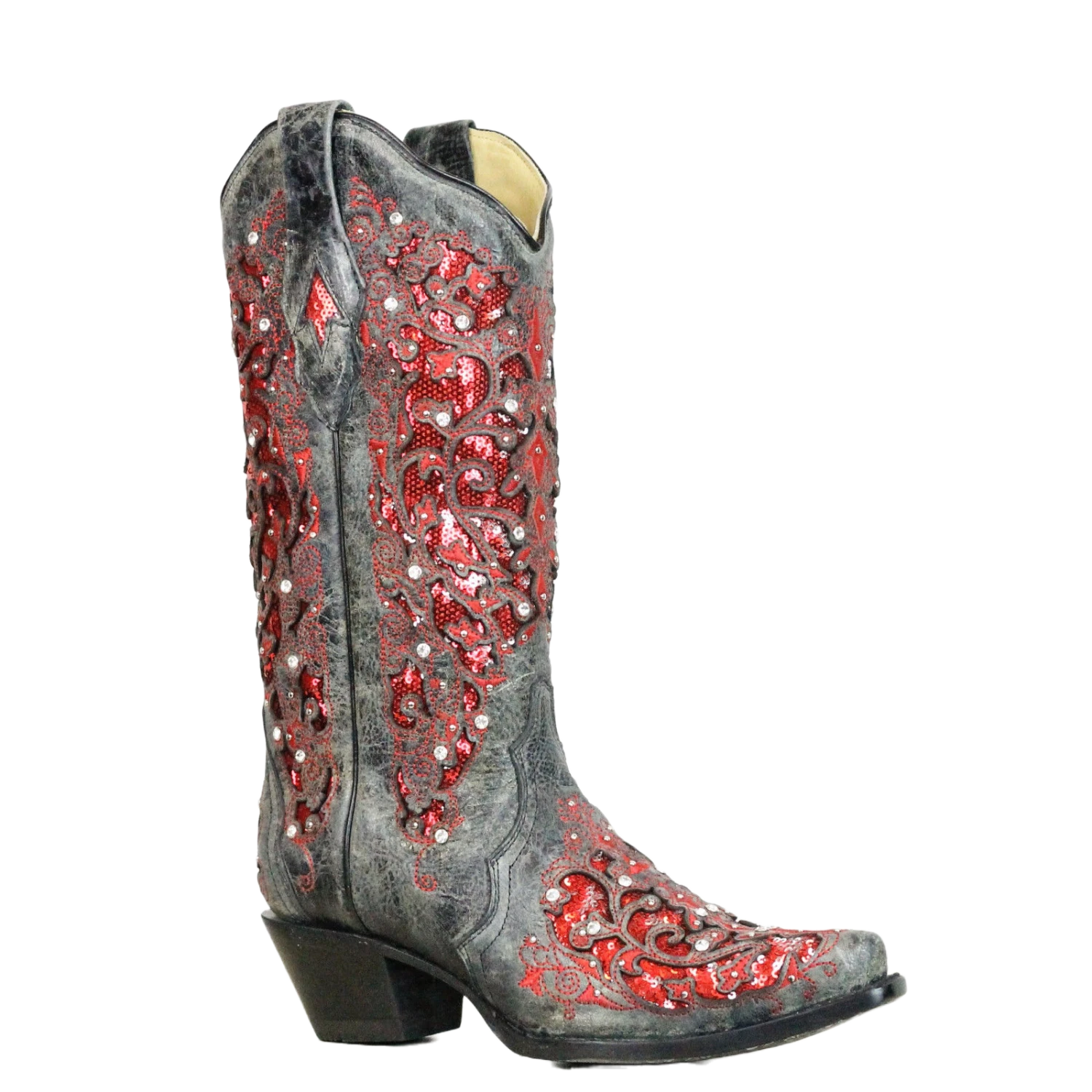 Corral Boots Corral Ladies Black-Red Glitter Inlay & Crystal Boots A3534 3 Corral Boots Corral Ladies Black-Red Glitter Inlay & Crystal Boots A3534