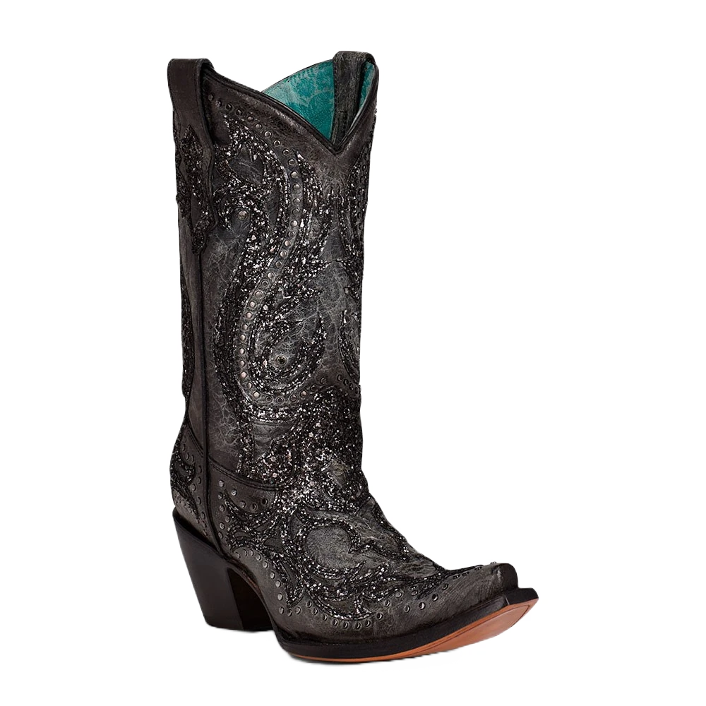 Corral Boots Corral Ladies Black Stud & Crystal Overlay Western Boots C3826 3 Corral Boots Corral Ladies Black Stud & Crystal Overlay Western Boots C3826
