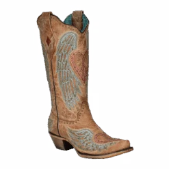 Corral Boots Corral Ladies Studded Heart & Wings Overlay Sand Western Boots A4235