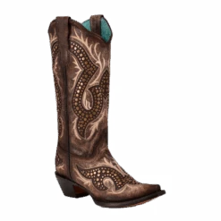 Corral Ladies Embroidery & Studs Taupe Overlay Western Boots C3794