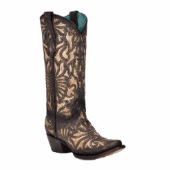Corral Boots Corral Ladies Embroidery With Black & Gold Inlay Western Boots C3814