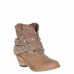 Corral Boots Corral Ladies Saddle Brown Studded Strap Ankle Boots P5020
