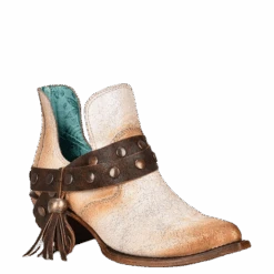 Circle G By Corral Ladies White Strap With Studs & Fringe Booties Z2000