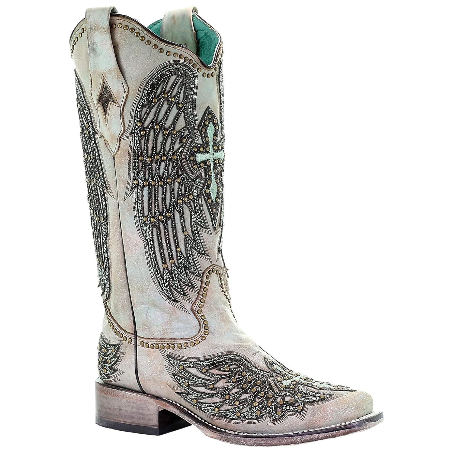 Corral Boots Corral Ladies Turquoise Cross & Wings Overlay & Studs Boots A3743 3 Corral Boots Corral Ladies Turquoise Cross & Wings Overlay & Studs Boots A3743
