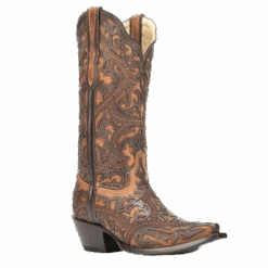 Corral Boots Corral Ladies Brown Full Overlay And Stud Boots G1309