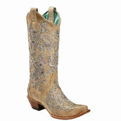 Corral Boots Corral Ladies Scarlett Bone Glitter Overlay Embroidery & Crystals Boots C3356