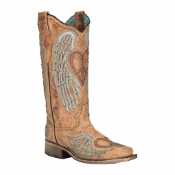 Corral Boots Corral Ladies Sandy Heart & Wings Tan Square Toe Boots A4313