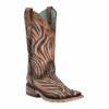 Corral Boots Corral Ladies Saddle Zebra Print & Overlay Square Toe Boots C3859