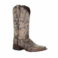 Circle G By Corral Ladies Floral Embroidery Black & Sand Boots L5717