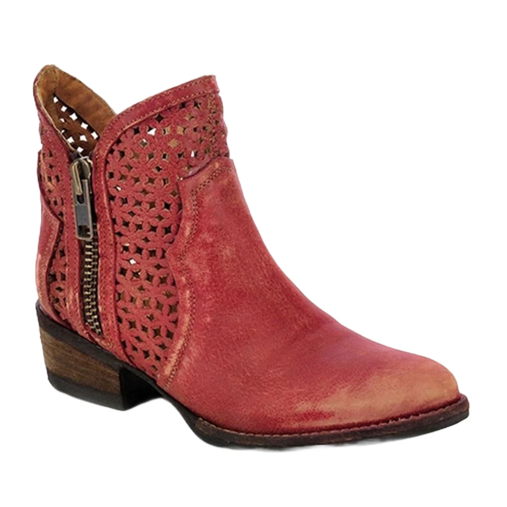 Circle G By Corral Ladies Red Laser Cutout Shortie Boot Q0003 3 Circle G By Corral Ladies Red Laser Cutout Shortie Boot Q0003
