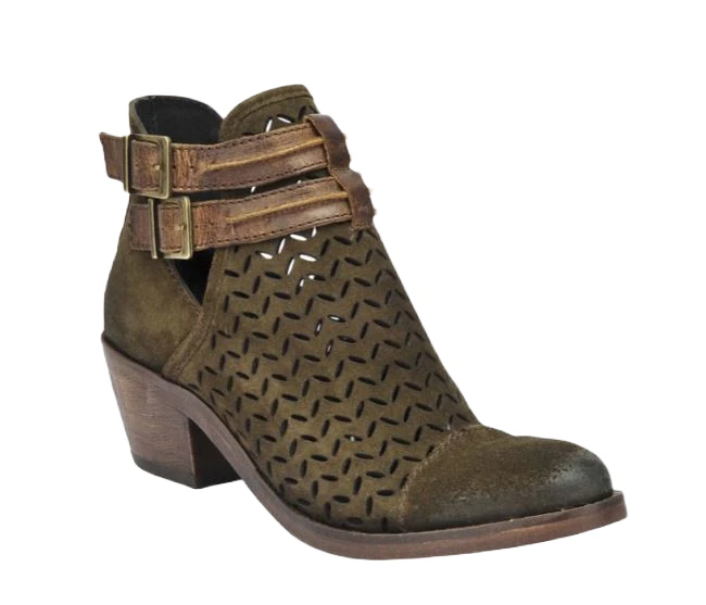 Circle G Ladies Olive Green Laser-Cut Suede Bootie P5125 3 Circle G Ladies Olive Green Laser-Cut Suede Bootie P5125
