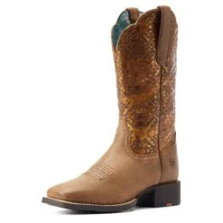 Ariat® Ladies Round Up Brown & Copper Emboss Western Boots 10044431 -Ariat Store S23 WMS WEST 10044431 3 4 front