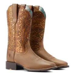 Ariat® Ladies Round Up Brown & Copper Emboss Western Boots 10044431 -Ariat Store S23 WMS WEST 10044431 pair